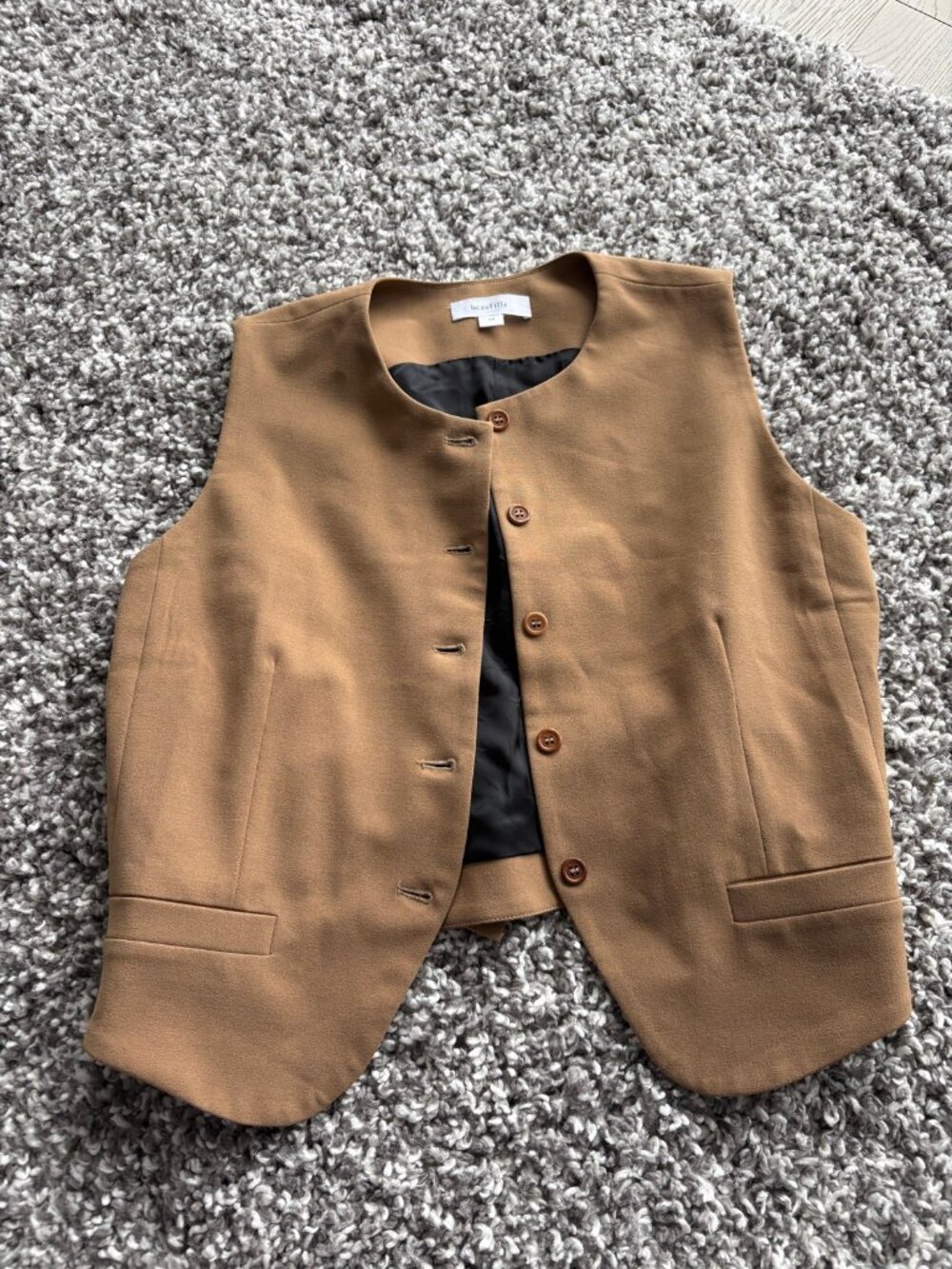 Beaufille Camel Vest Blazer Waistcoat Size L
